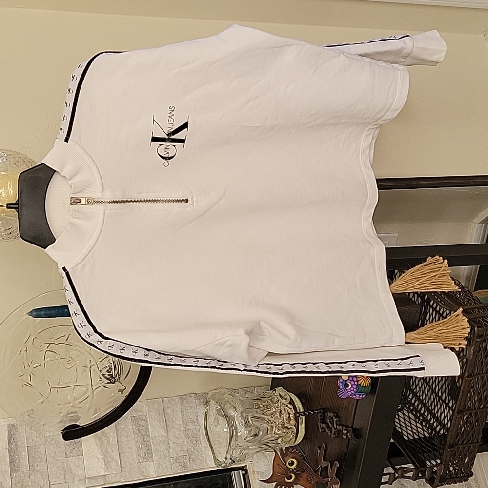 Calvin Klein Jeans Women's White Half-Zip Logo Sweatshirt